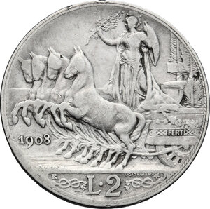 reverse: Vittorio Emanuele III (1900-1943). 2 lire 1908