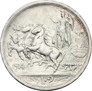 reverse: Vittorio Emanuele III (1900-1943). 2 lire 1914