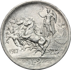 reverse: Vittorio Emanuele III (1900-1943). 2 lire 1917