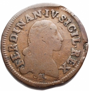 obverse: Zecche Italiane -Napoli.Ferdinando IV (I periodo 1759-1799).9 cavalli 1791.P.R. 125. MIR 400/3.AE.g 3,88. MB+.NC.