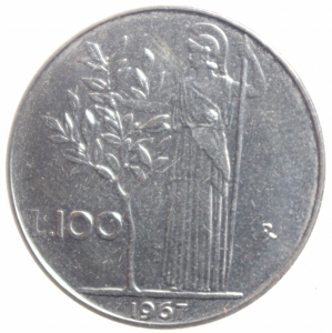 reverse: Repubblica Italiana.100 Lire 1967. Gigante 104. qFDC.