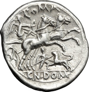 reverse: Cn. Domitius.. AR Denarius, 128 BC