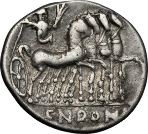 reverse: Cn. Domitius Ahenobarbus.. AR Denarius, 116-115 BC