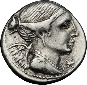obverse: L. Valerius Flaccus.. AR Denarius, 108-107 BC