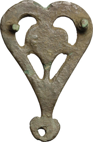 reverse: Bronze heart-shaped belt ring buckle.  Roman period, 1st-5th century.  45 mm