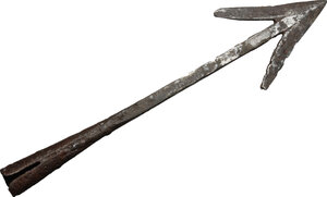 reverse: Large iron arrow-head.  Early medieval period, 5th century.  111 mm