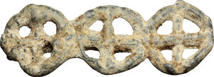 obverse: Lead decorative element: three celtic joint crosses  Celtic, 3rd century BC - 1st century AD  4.8 x 1.8 cm
