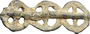 reverse: Lead decorative element: three celtic joint crosses  Celtic, 3rd century BC - 1st century AD  4.8 x 1.8 cm