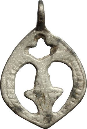 reverse: Silver pendant with floral pattern.  Medieval period, 10th-14th century.  25 mm