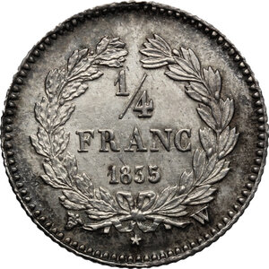 reverse: France.  Louis Philippe I (1830-1848). . AR Quarter Francs, 1835 W