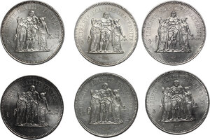 reverse: France.  5th Republic (1958-).. Series of 6 AR 50 Francs, 1974-1979
