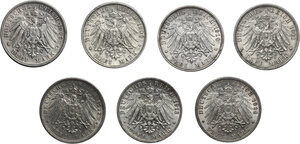 reverse: Germany. Wurttemberg.  Wilhelm II (1891-1918).. Series of 7 AR 3 Mark, 1908-1914, Stuttgart mint
