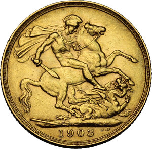 reverse: Great Britain.  Edward VII (1902-1910). AV Sovereign 1908