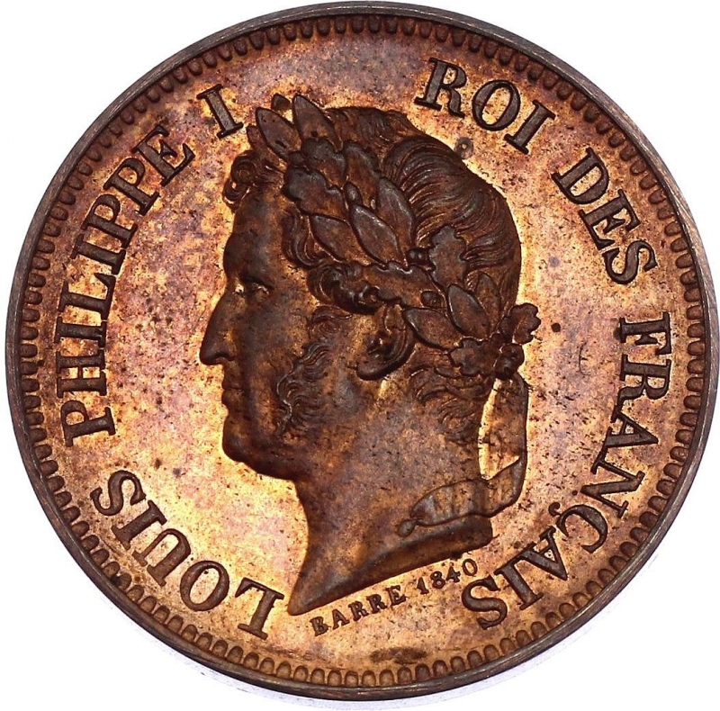 obverse: France 5 Centimes 1840 Essai (Prova,Probe,Test) Barre Maz# 1145; Bronze; Proof