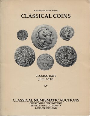 obverse: CLASSICAL NUMISMATIC AUCTIONS, LTD. – XV, Pennsylvania, 5 june 1991. Pp. 100, nn. 1127, ill. nel testo. Ril.ed. Buono stato