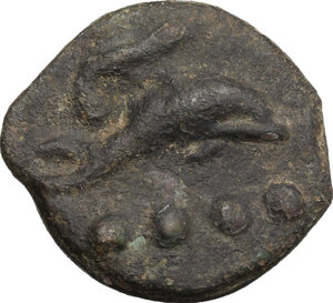 reverse: Dioscuri/ Mercury with sickle series.. AE Cast Triens, c. 240 BC