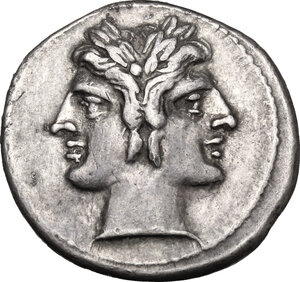 obverse: Anonymous. AR Quadrigatus, c. 225-214 BC