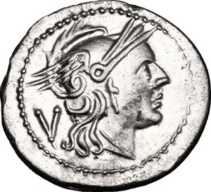 obverse: Anonymous. AR Quinarius, from 211 BC