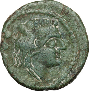 obverse: Staff and club series.. AE Quadrans, Central Italy, c. 208 BC