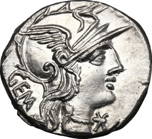 obverse: C. Aburius Geminus.. AR Denarius, 134 BC