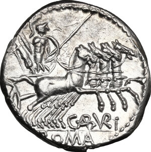 reverse: C. Aburius Geminus.. AR Denarius, 134 BC