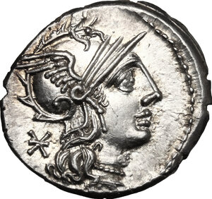 obverse: P. Maenius Antiaticus M. f. . AR Denarius, 132 BC