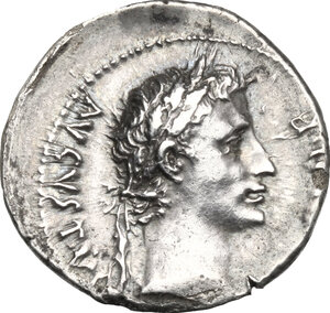 obverse: Augustus (27BC-14AD).. AR Denarius, Lugdunum mint, 10 BC