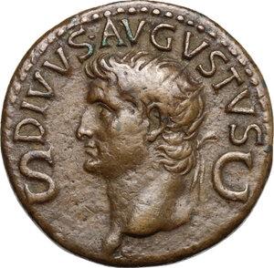 obverse: Augustus (Divus, died 14 AD).. AE Dupondius, struck under Caligula