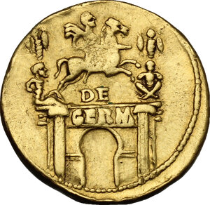 reverse: Nero Claudius Drusus, brother of Tiberius and father of Claudius (died 9 AD).. AV Aureus, Lugdunum mint. Struck under Claudius, 41-42 AD
