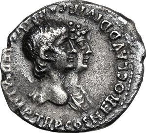 obverse: Nero (54-68) with Agrippina II.. AR Denarius, 55 AD