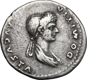reverse: Domitian with Domitia (81-96).. AR Cistophorus, Ephesus mint (or Rome for circulation in Asia). Struck 82 AD