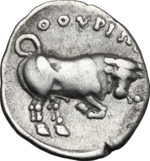 reverse: Southern Lucania, Thurium. AR Triobol, c. 400-350 BC