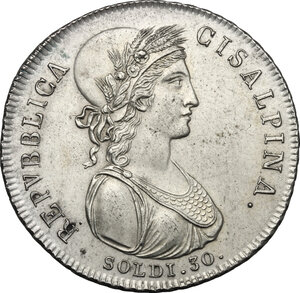 obverse: Milano.  Repubblica Cisalpina, II periodo (1800-1802).. 30 soldi A. IX