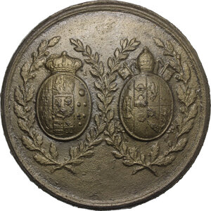 obverse: Napoli.  Ferdinando II di Borbone (1830-1859).. Medaglia 1840. Per la linea di confine tra lo Stato Pontificio ed  il Regno delle Due Sicilie