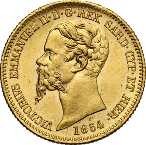 obverse: Regno di Sardegna.  Vittorio Emanuele II (1849-1861). 20 lire 1854 Genova