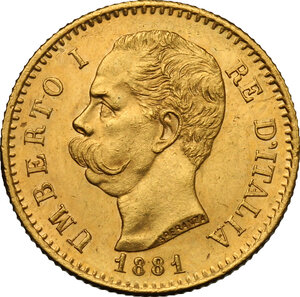 obverse: Umberto I (1878-1900). 20 lire 1881, oro rosso
