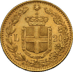 reverse: Umberto I (1878-1900). 20 lire 1881, oro rosso