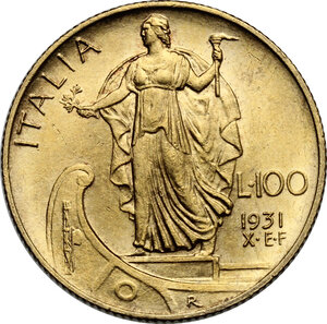 reverse: Vittorio Emanuele III (1900-1943). 100 lire 1931 A. X