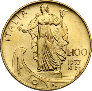 reverse: Vittorio Emanuele III (1900-1943). 100 lire 1933 A. XI