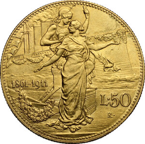 reverse: Vittorio Emanuele III (1900-1943). 50 lire 1911
