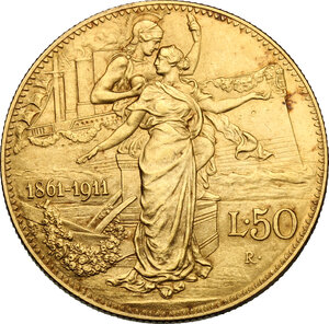 reverse: Vittorio Emanuele III (1900-1943). 50 lire 1911, sabbiata
