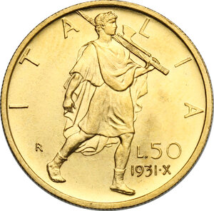reverse: Vittorio Emanuele III (1900-1943). 50 lire 1931 A. X