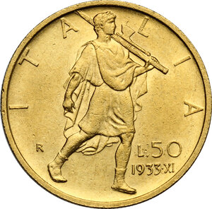 reverse: Vittorio Emanuele III (1900-1943). 50 lire 1933 A. XI
