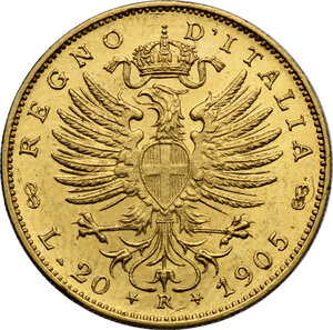 reverse: Vittorio Emanuele III (1900-1943). 20 lire 1905