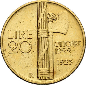 reverse: Vittorio Emanuele III (1900-1943). 20 lire 1923