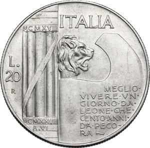 reverse: Vittorio Emanuele III (1900-1943). 20 lire 1928 A.VI