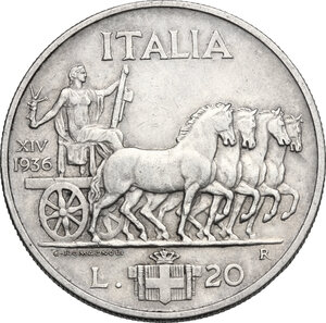 reverse: Vittorio Emanuele III (1900-1943). 20 lire 1936 A. XIV