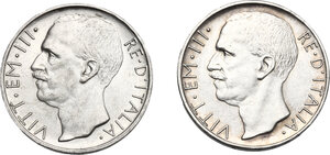 obverse: Vittorio Emanuele III (1900-1943). Lotto di due (2) monete da 10 lire 1928: una e due rosette