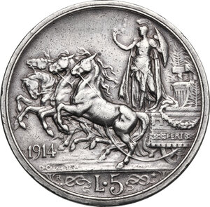 reverse: Vittorio Emanuele III (1900-1943). 5 lire 1914