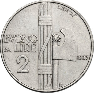 reverse: Vittorio Emanuele III (1900-1943). Buono da 2 lire 1927